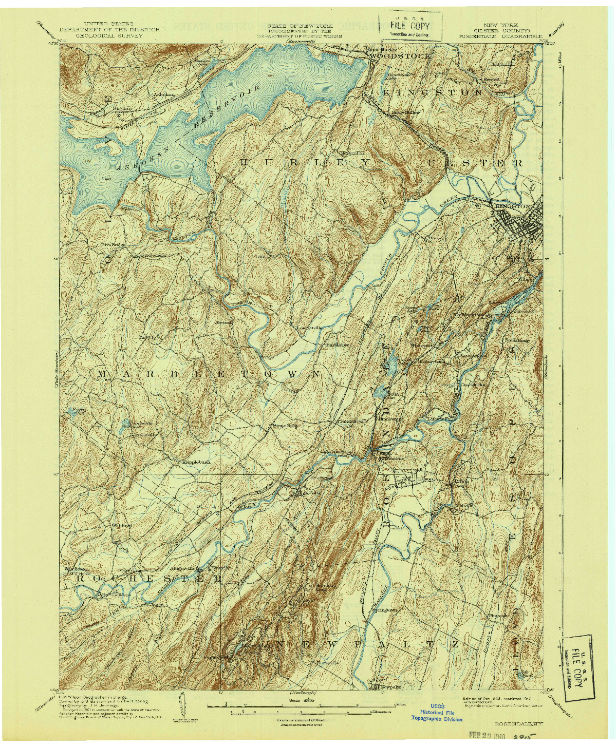 USGS 1:62500-SCALE QUADRANGLE FOR ROSENDALE, NY 1903