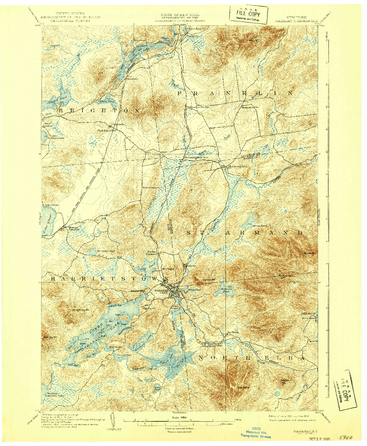USGS 1:62500-SCALE QUADRANGLE FOR SARANAC, NY 1904