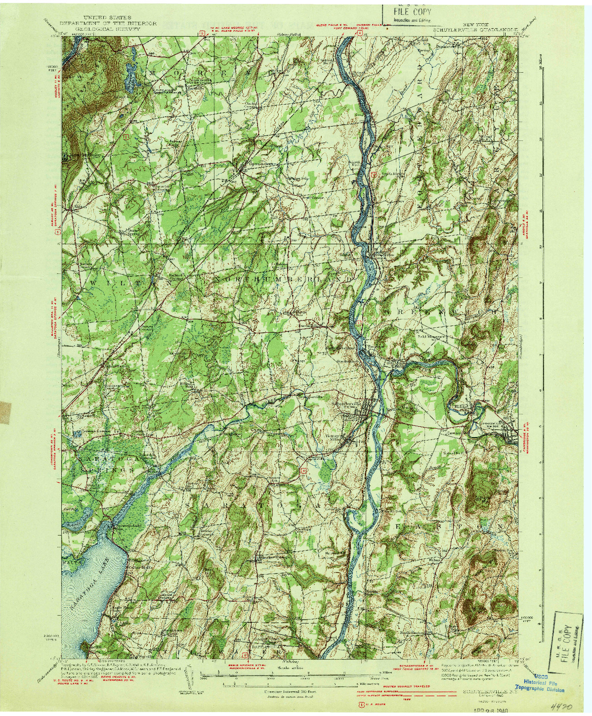 USGS 1:62500-SCALE QUADRANGLE FOR SCHUYLERVILLE, NY 1940