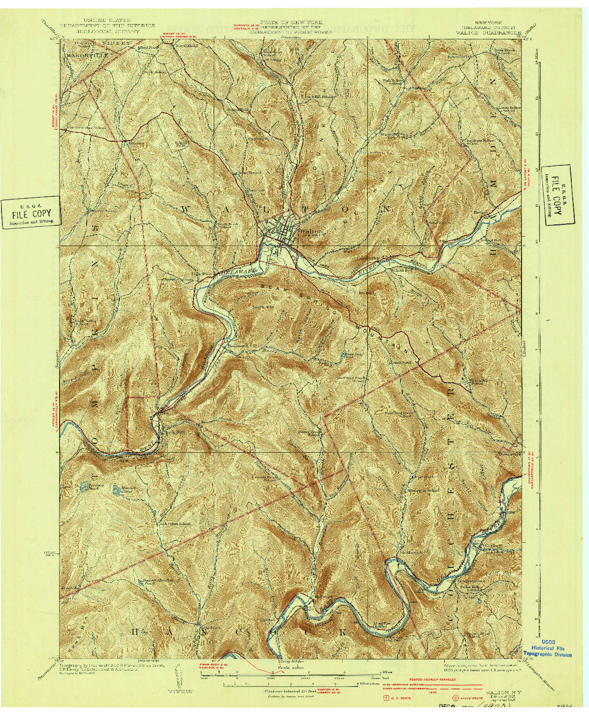 USGS 1:62500-SCALE QUADRANGLE FOR WALTON, NY 1925