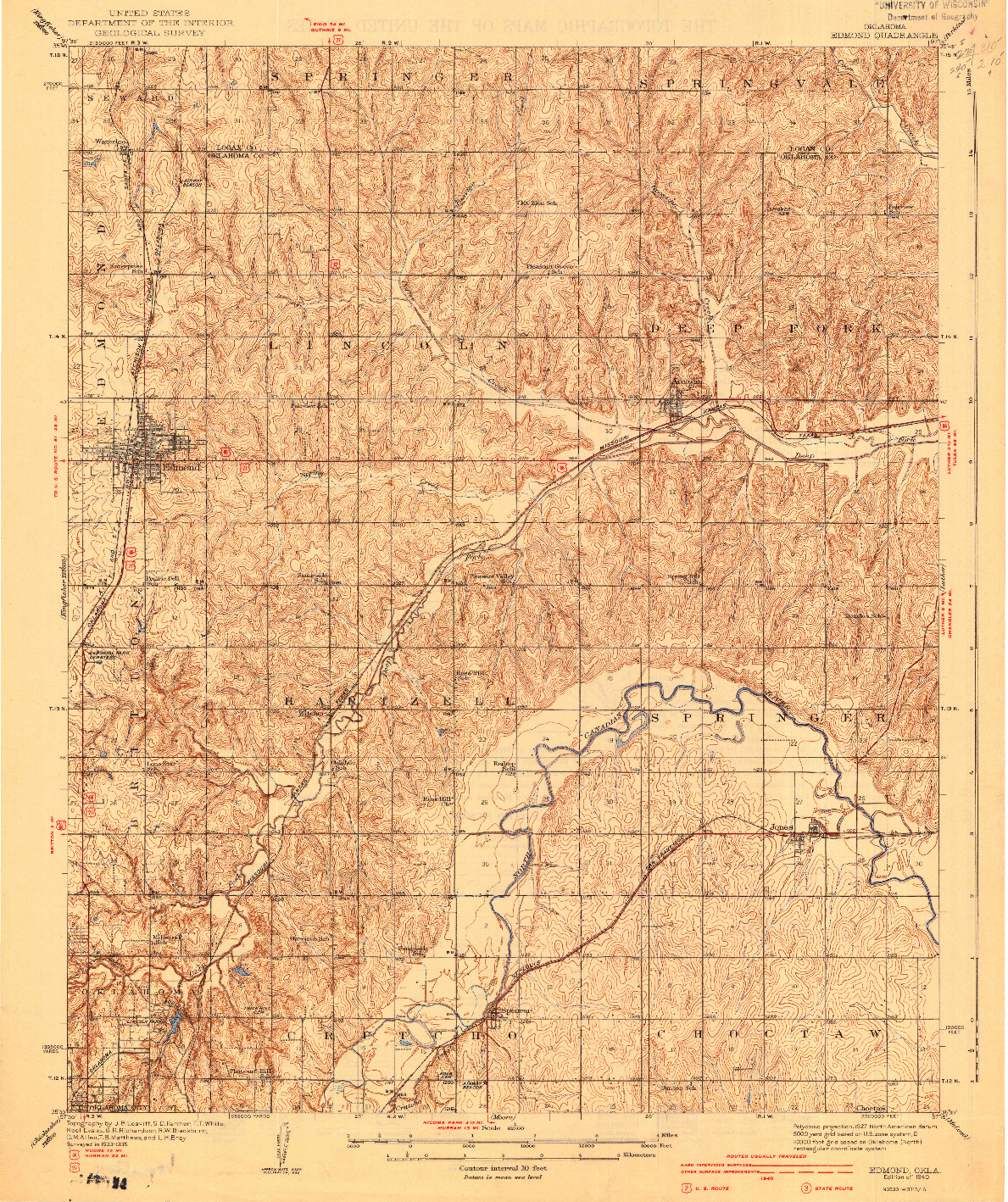 USGS 1:62500-SCALE QUADRANGLE FOR EDMOND, OK 1940