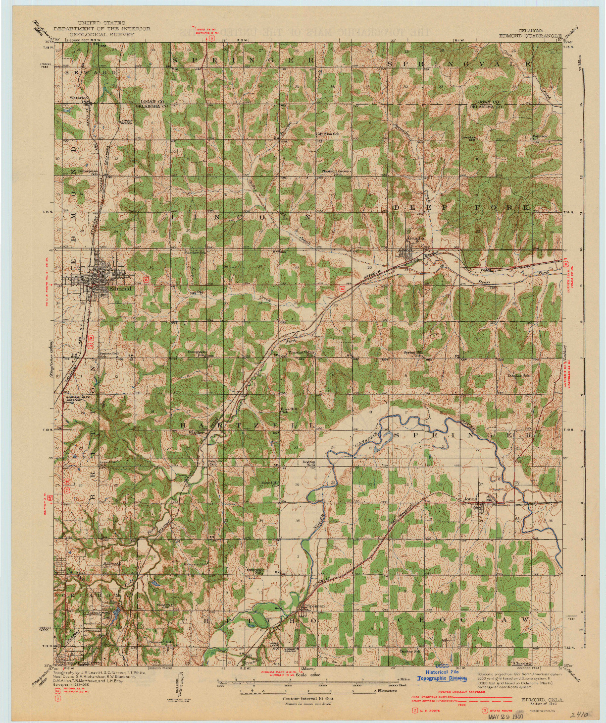 USGS 1:62500-SCALE QUADRANGLE FOR EDMOND, OK 1940