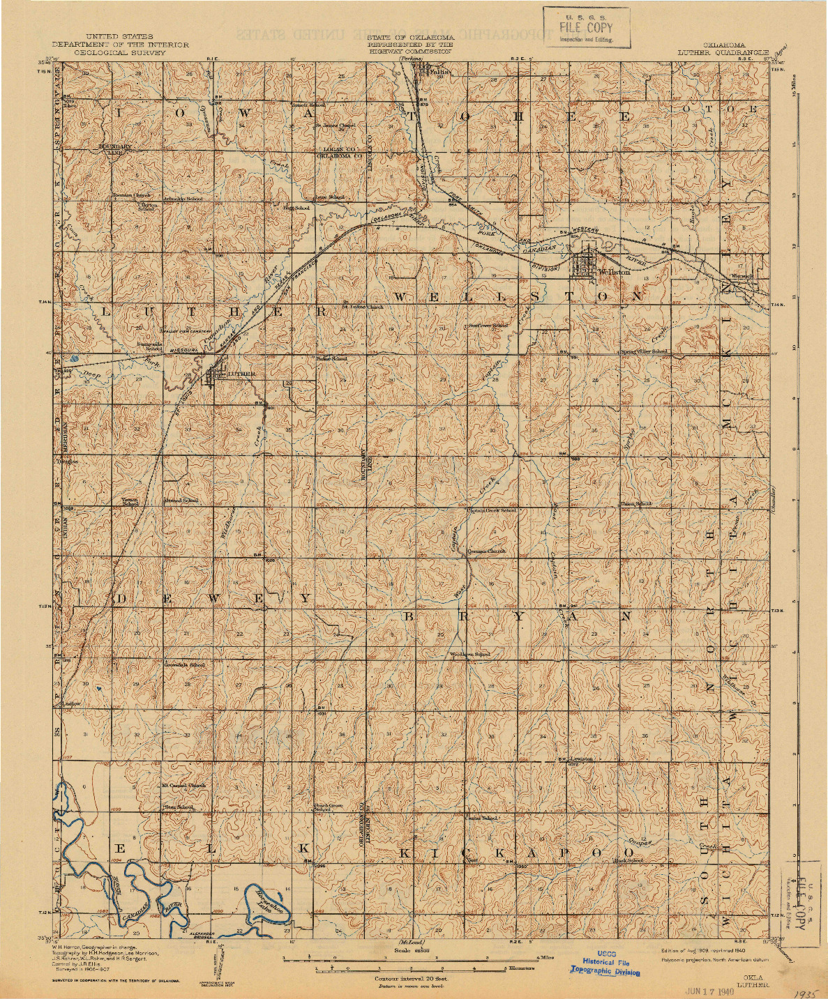 USGS 1:62500-SCALE QUADRANGLE FOR LUTHER, OK 1909