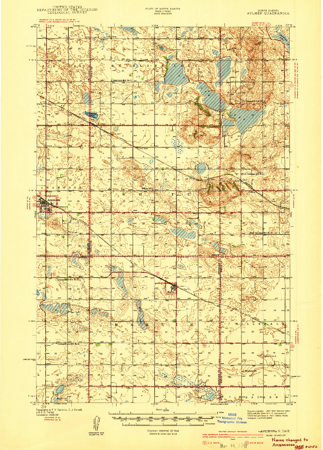 USGS 1:62500-SCALE QUADRANGLE FOR AYLMER, ND 1940