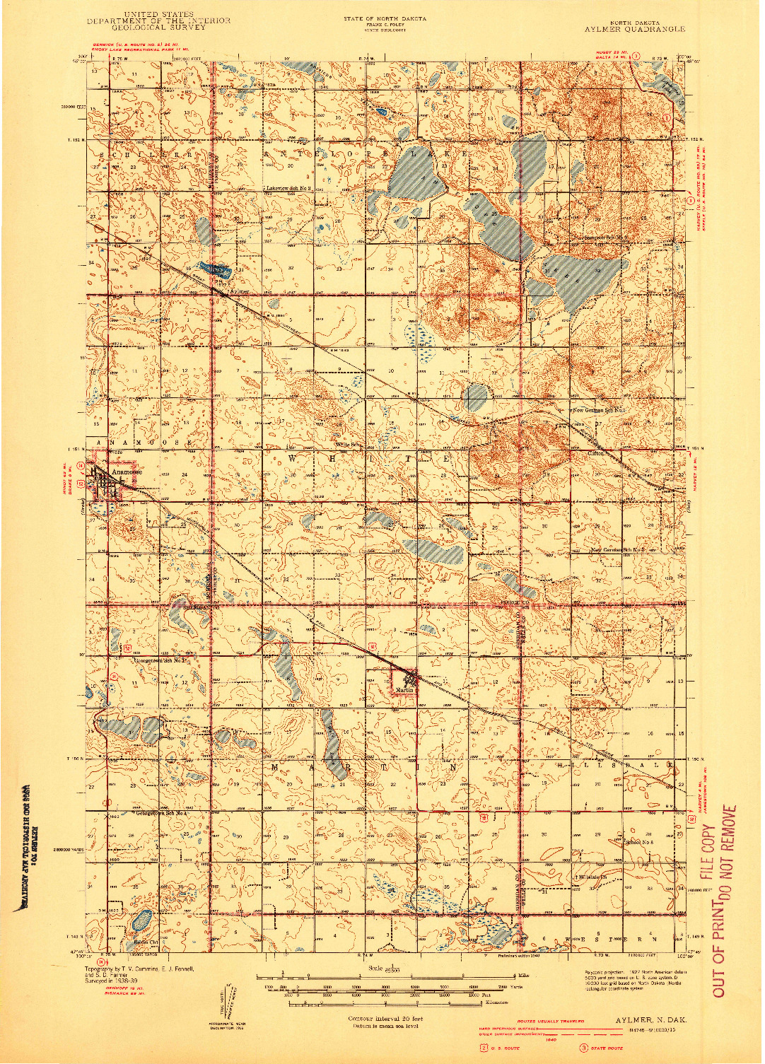 USGS 1:62500-SCALE QUADRANGLE FOR AYLMER, ND 1940