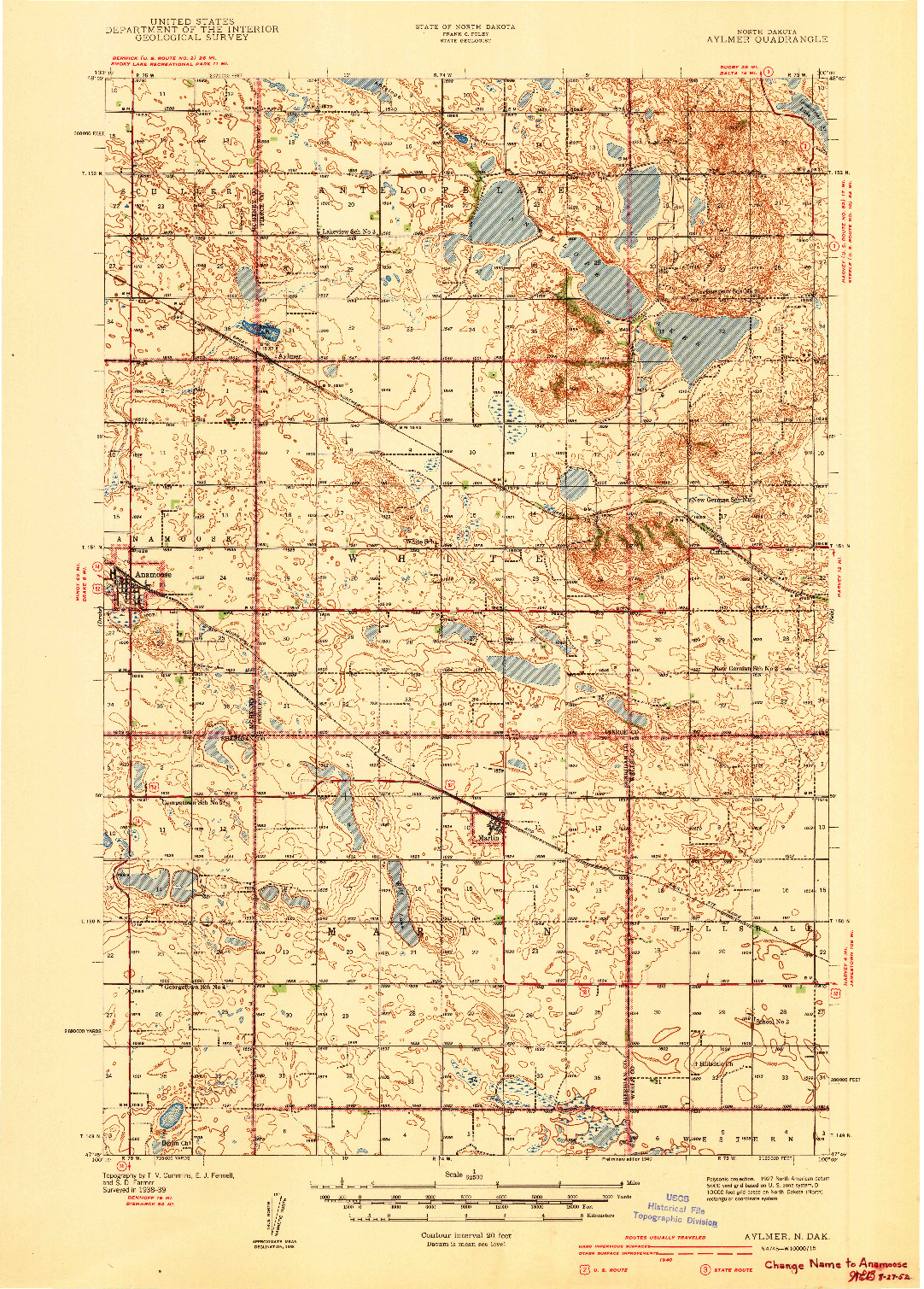 USGS 1:62500-SCALE QUADRANGLE FOR AYLMER, ND 1940