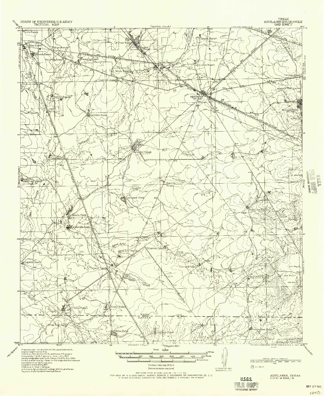 USGS 1:62500-SCALE QUADRANGLE FOR AGUILARES, TX 1940