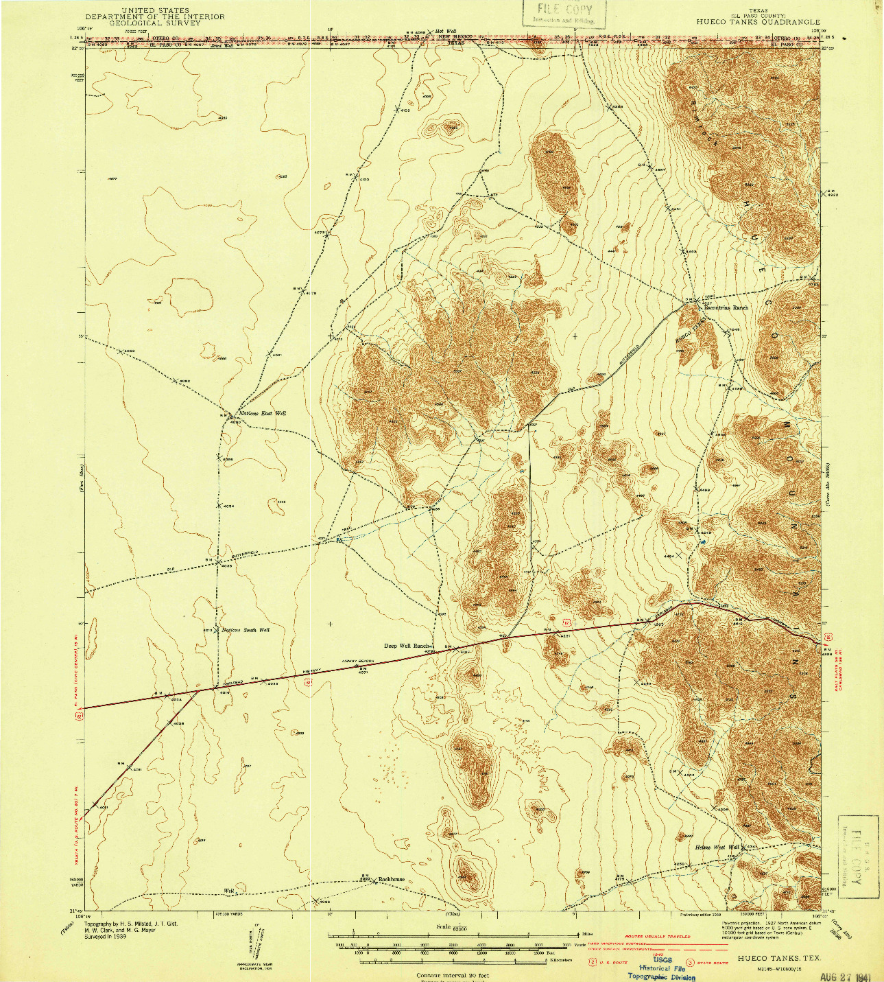 USGS 1:62500-SCALE QUADRANGLE FOR HEUCO TANKS, TX 1940