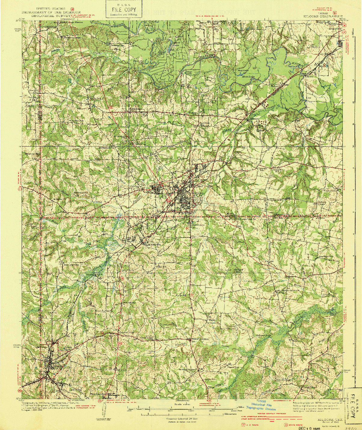 USGS 1:62500-SCALE QUADRANGLE FOR KILGORE, TX 1940