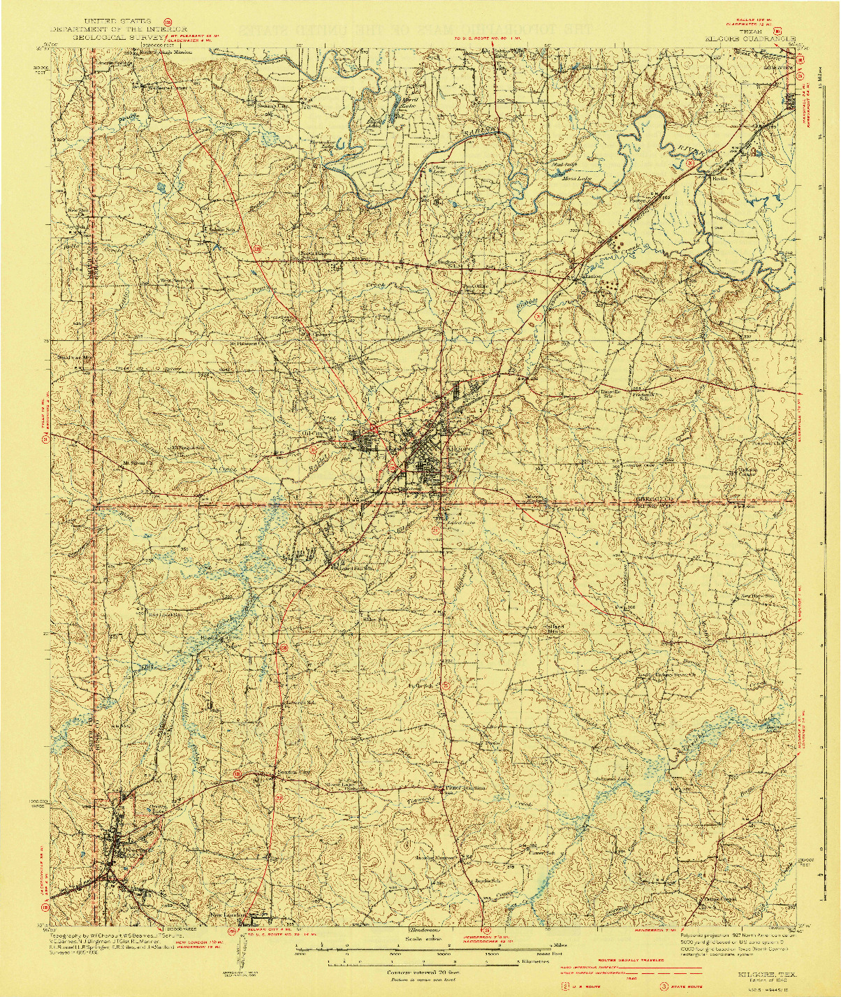 USGS 1:62500-SCALE QUADRANGLE FOR KILGORE, TX 1940