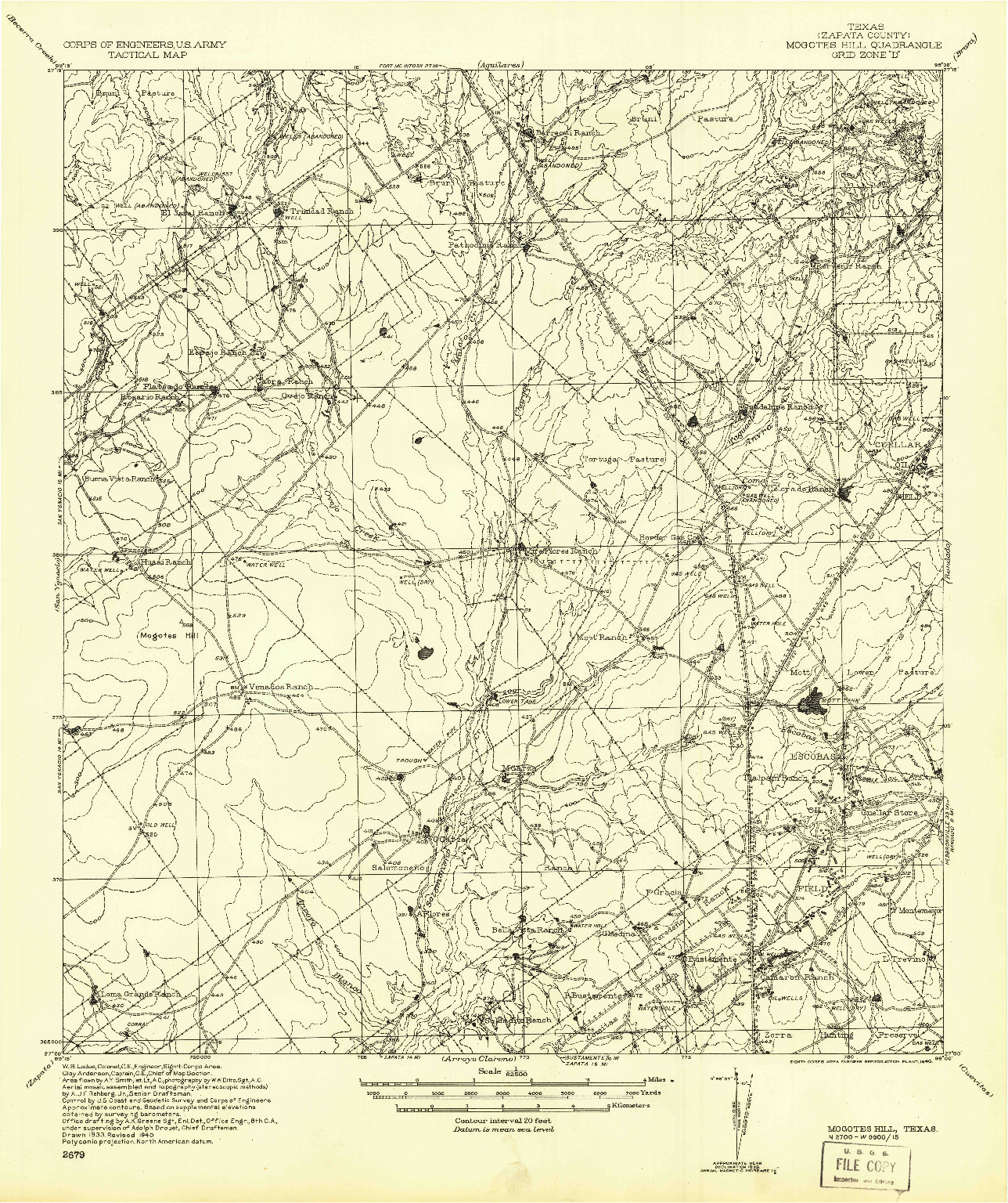 USGS 1:62500-SCALE QUADRANGLE FOR MOGOTES HILL, TX 1940
