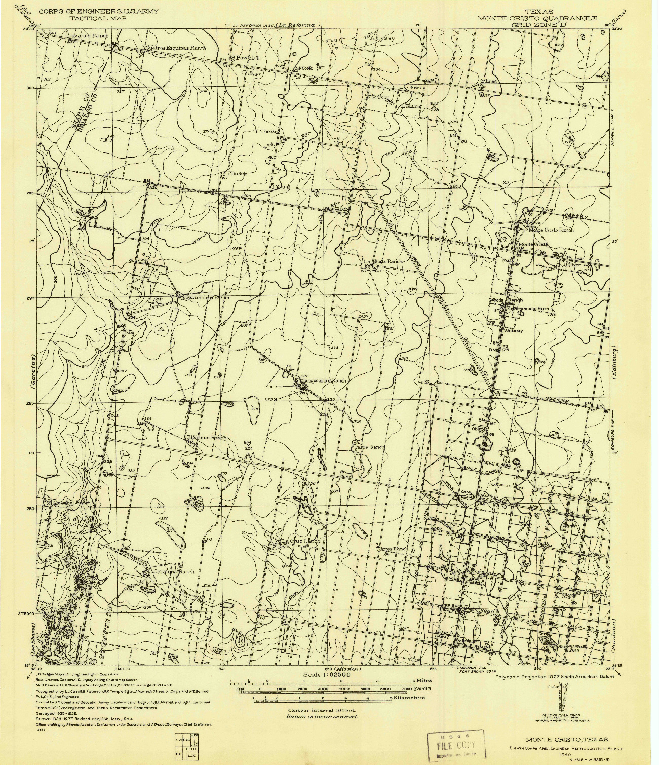USGS 1:62500-SCALE QUADRANGLE FOR MONTE CHRISTO, TX 1940