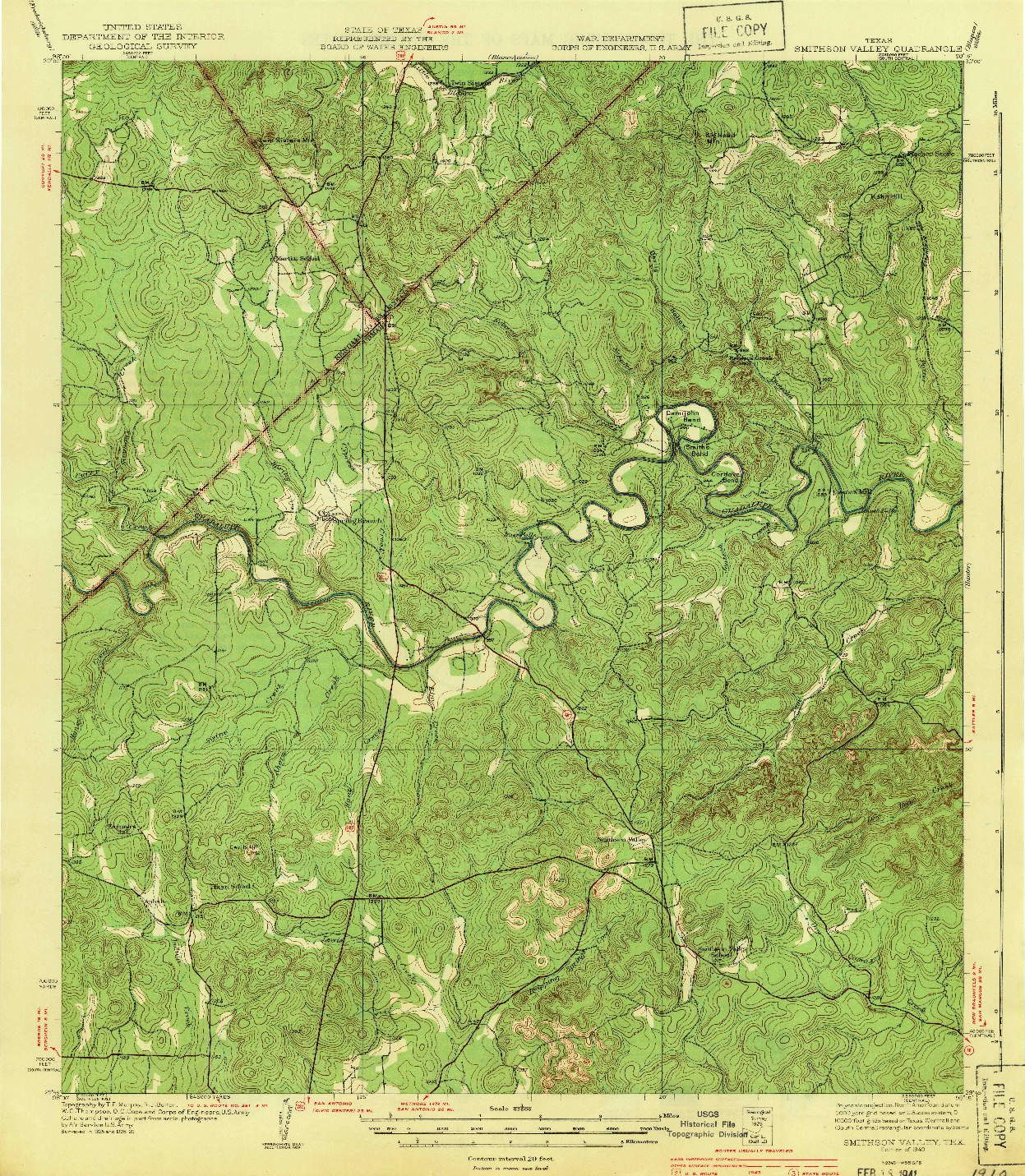 USGS 1:62500-SCALE QUADRANGLE FOR SMITHSON VALLEY, TX 1940