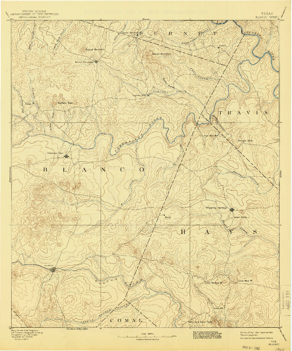 USGS 1:125000-SCALE QUADRANGLE FOR BLANCO, TX 1894