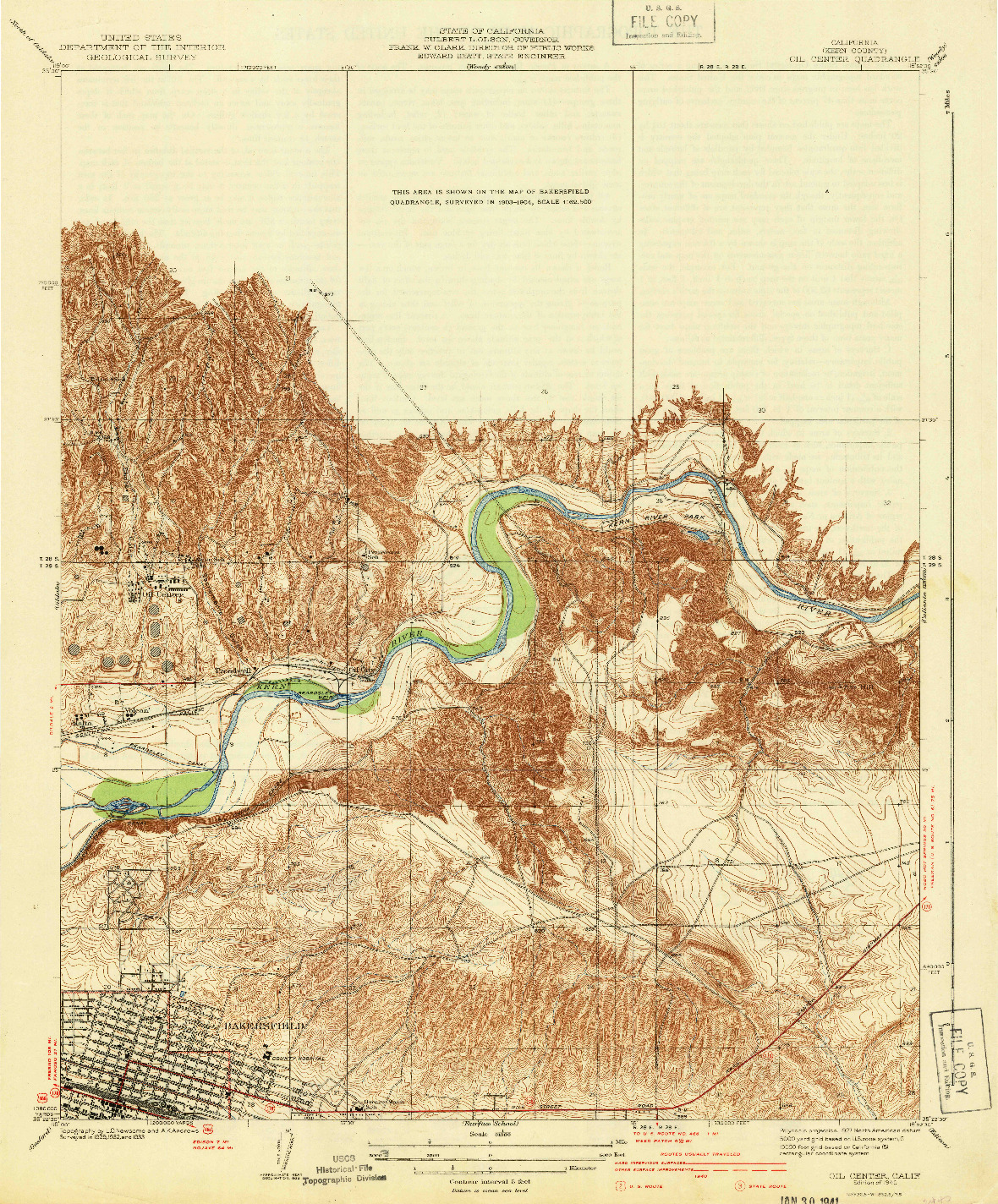 USGS 1:31680-SCALE QUADRANGLE FOR OIL CENTER, CA 1940