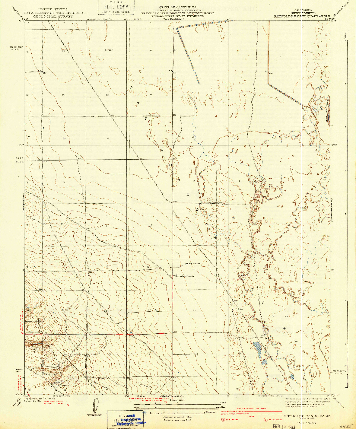USGS 1:31680-SCALE QUADRANGLE FOR REYNOLDS RANCH, CA 1940