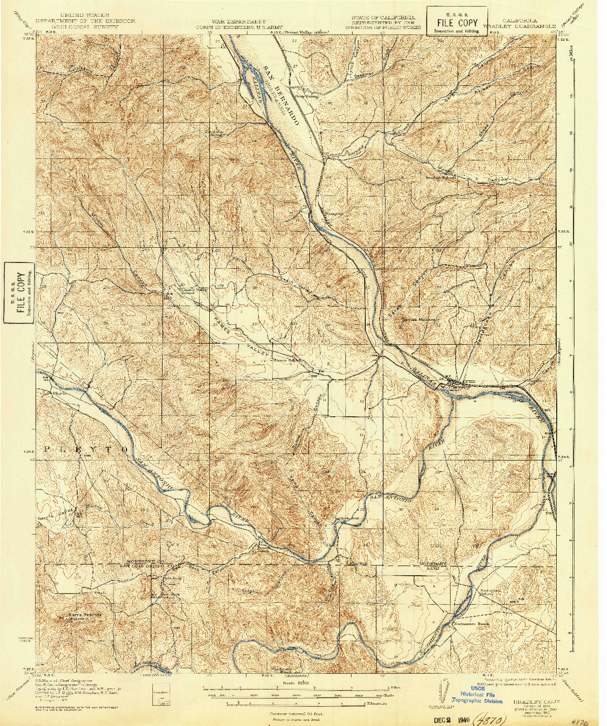 USGS 1:62500-SCALE QUADRANGLE FOR BRADLEY, CA 1919