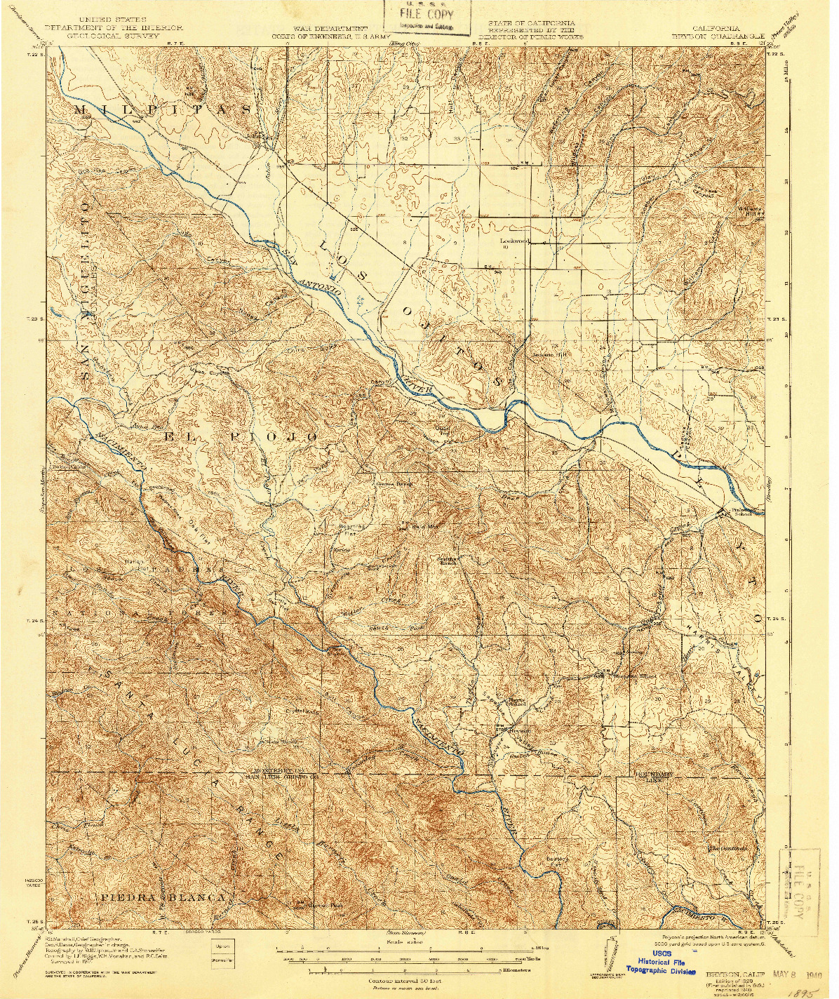 USGS 1:62500-SCALE QUADRANGLE FOR BRYSON, CA 1919