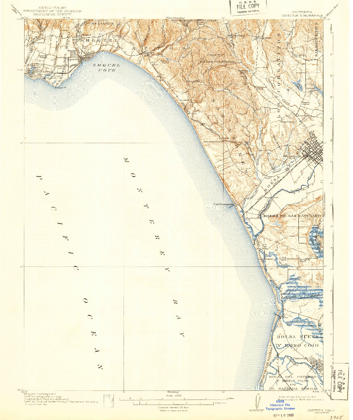 USGS 1:62500-SCALE QUADRANGLE FOR CAPITOLA, CA 1914