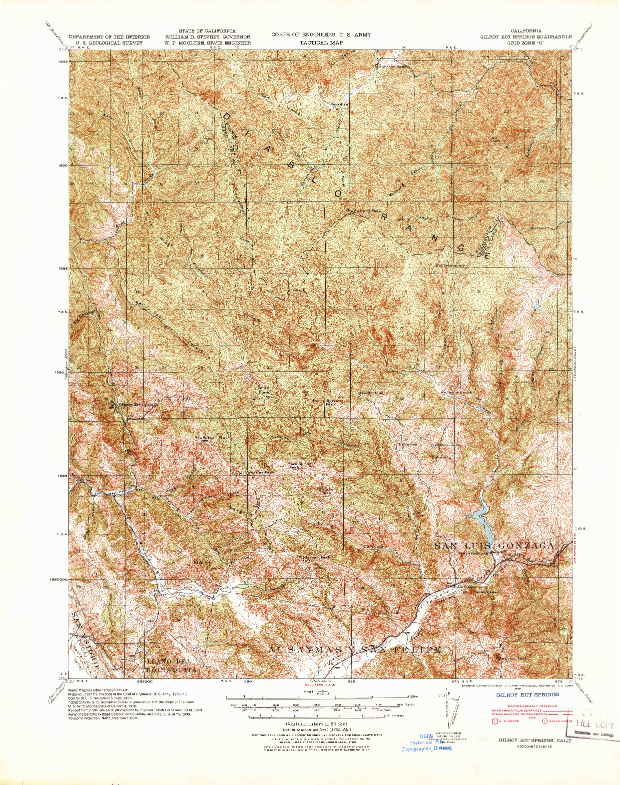 USGS 1:62500-SCALE QUADRANGLE FOR GILROY HOT SPRINGS, CA 1940