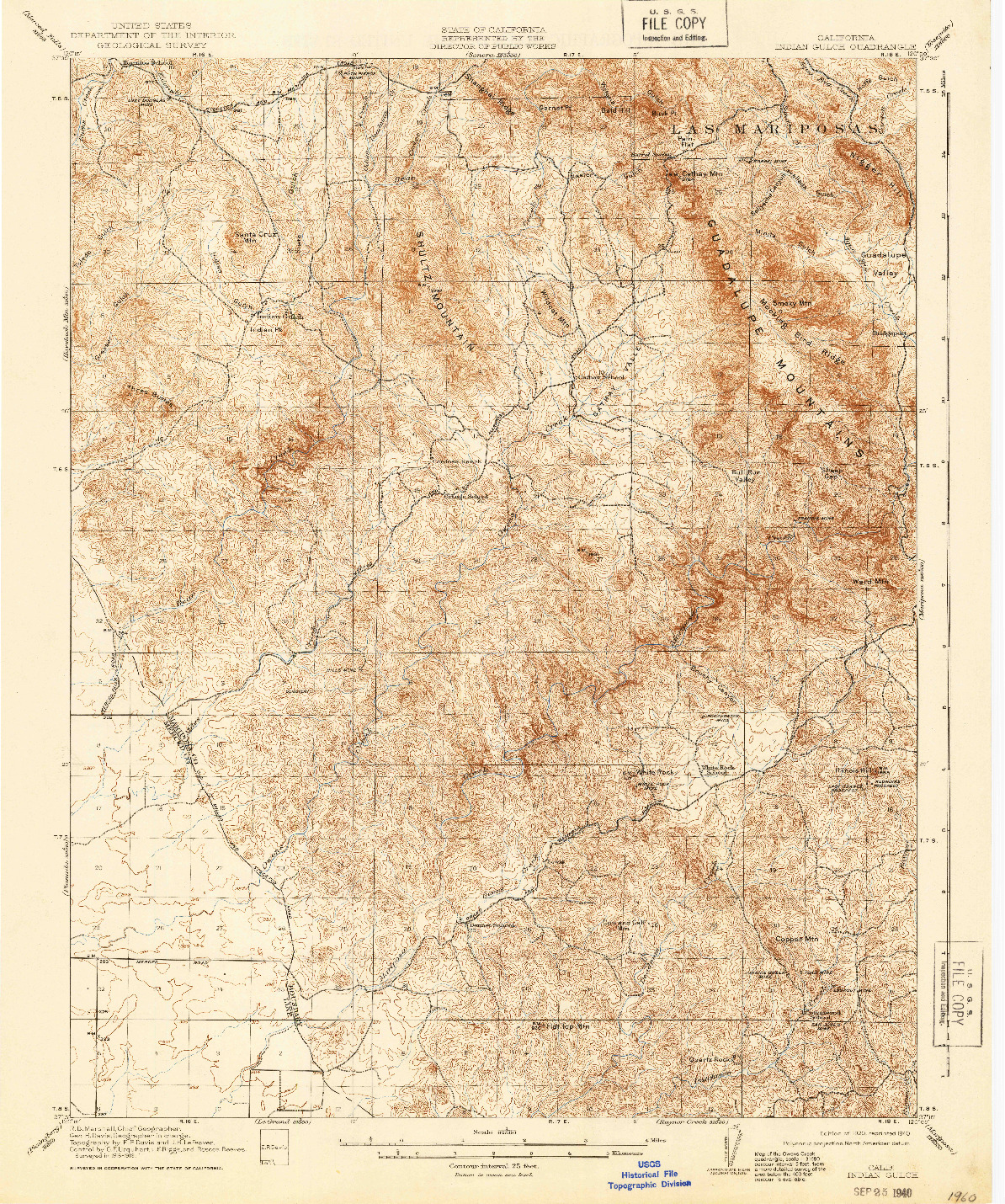 USGS 1:62500-SCALE QUADRANGLE FOR INDIAN GULCH, CA 1920