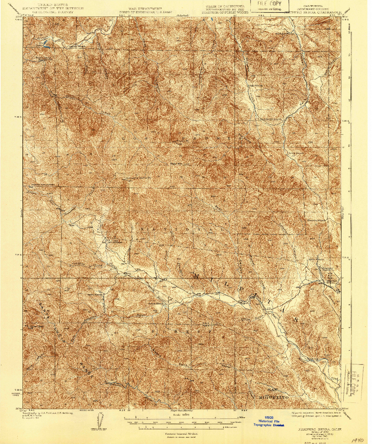 USGS 1:62500-SCALE QUADRANGLE FOR JUNIPERO SERRA, CA 1919