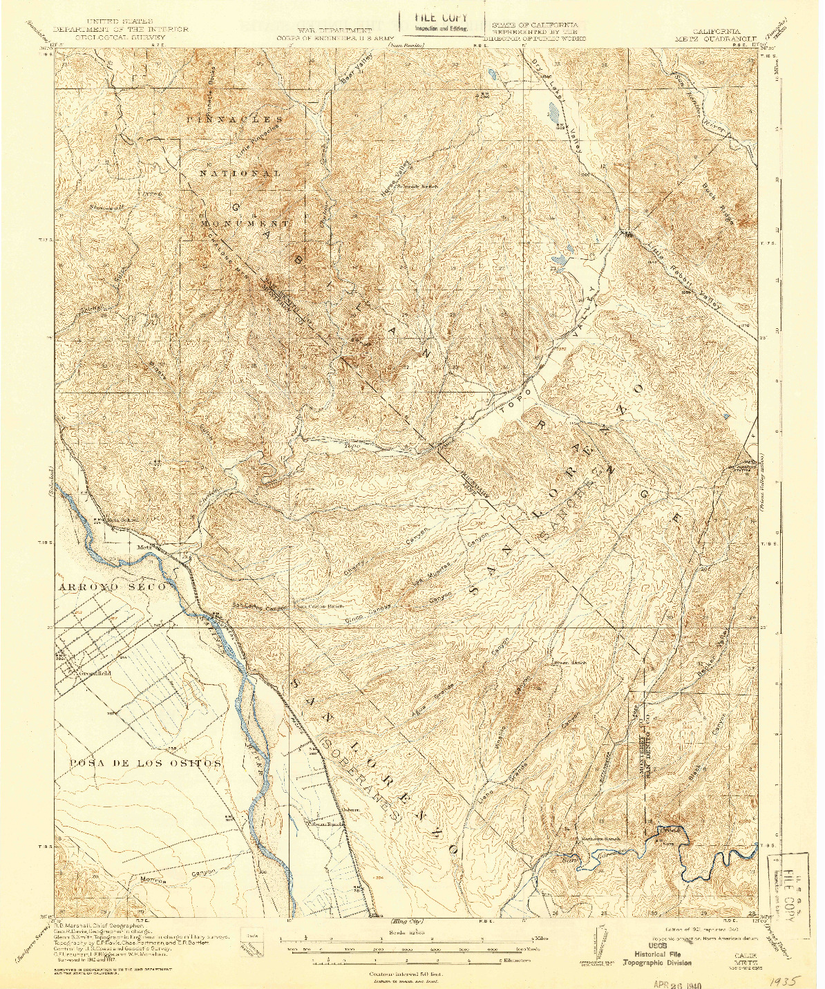 USGS 1:62500-SCALE QUADRANGLE FOR METZ, CA 1921