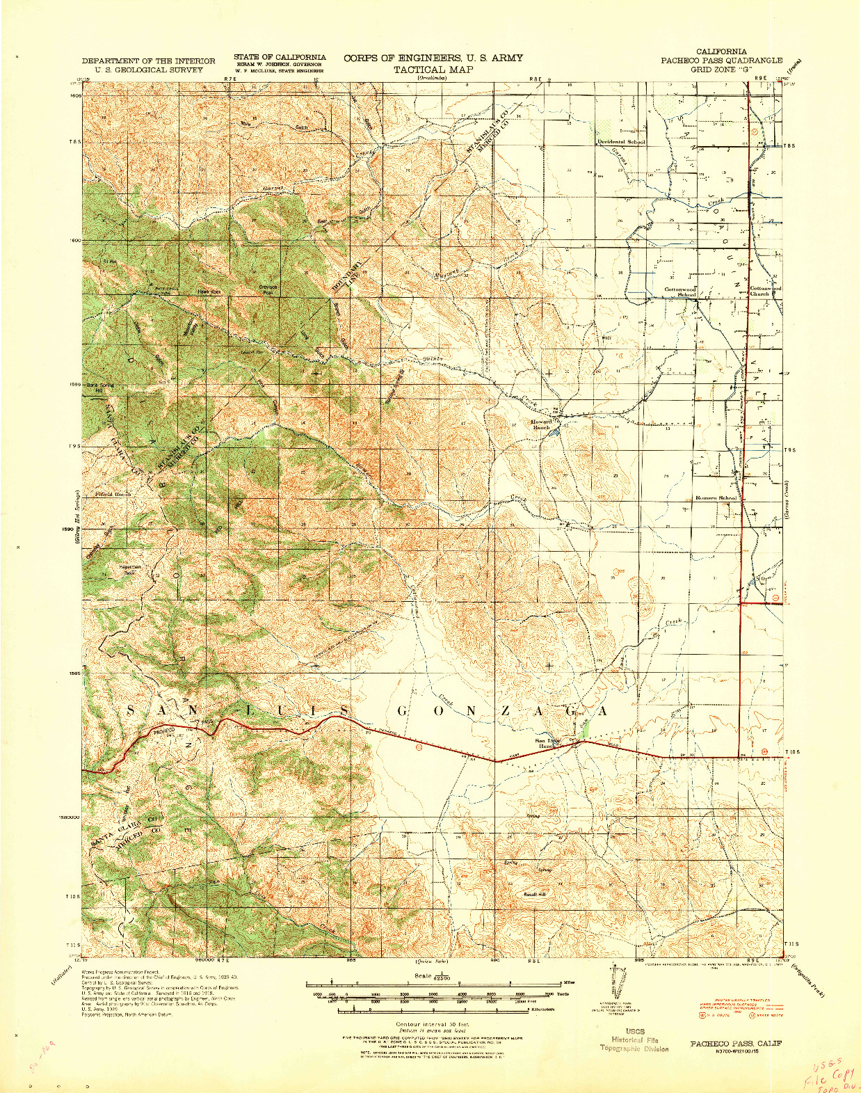 USGS 1:62500-SCALE QUADRANGLE FOR PACHECO PASS, CA 1940