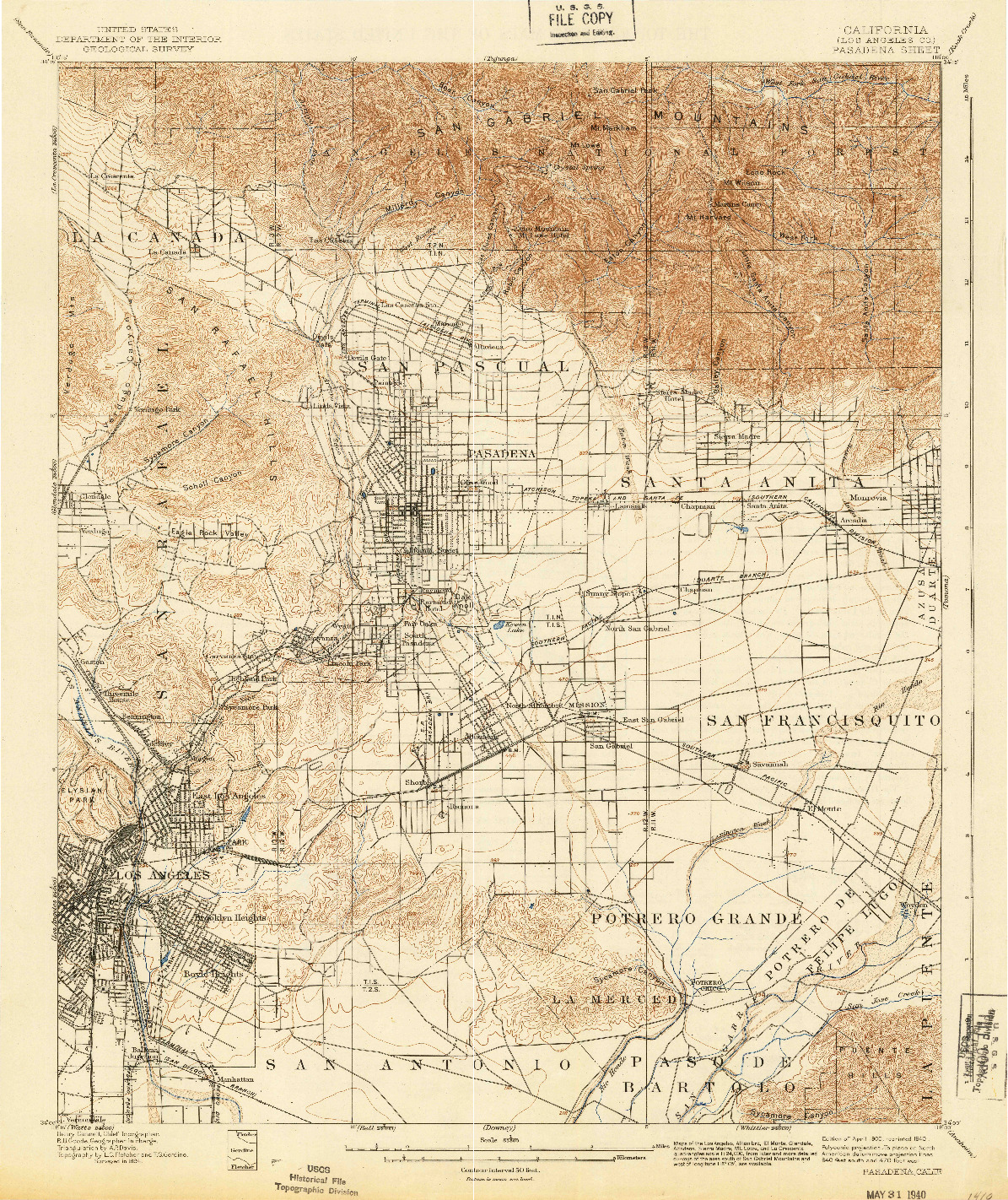 USGS 1:62500-SCALE QUADRANGLE FOR PASADENA, CA 1900