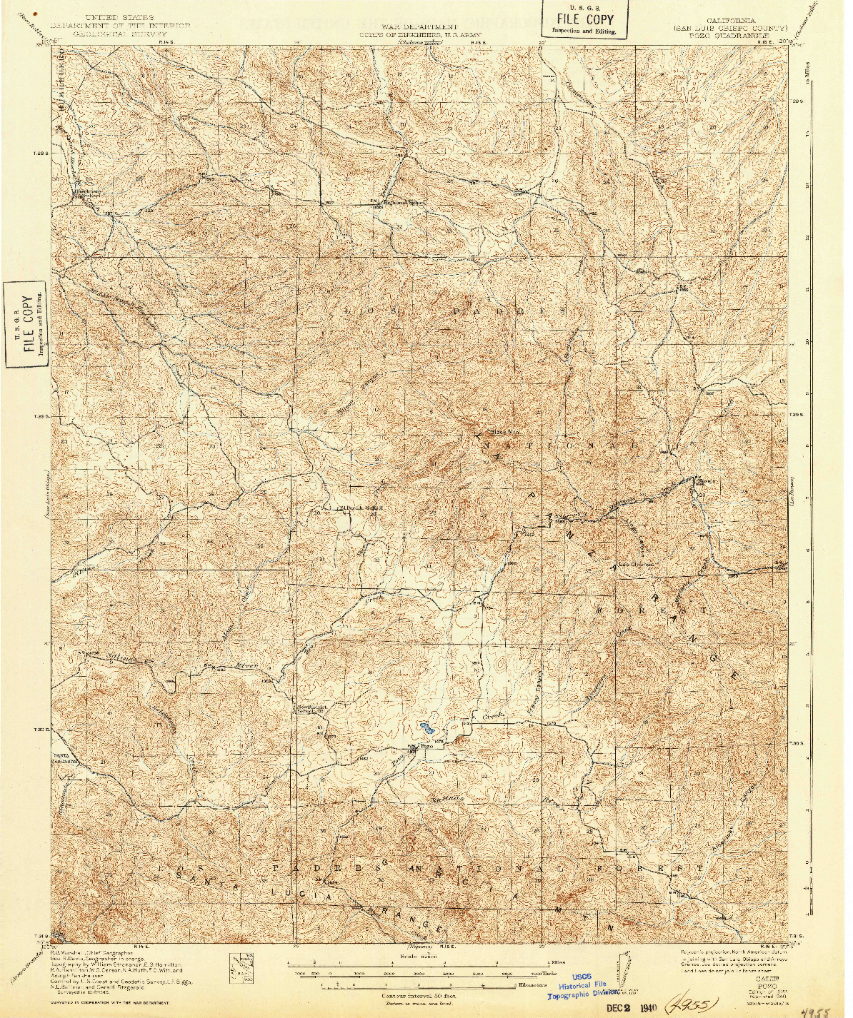 USGS 1:62500-SCALE QUADRANGLE FOR POZO, CA 1922