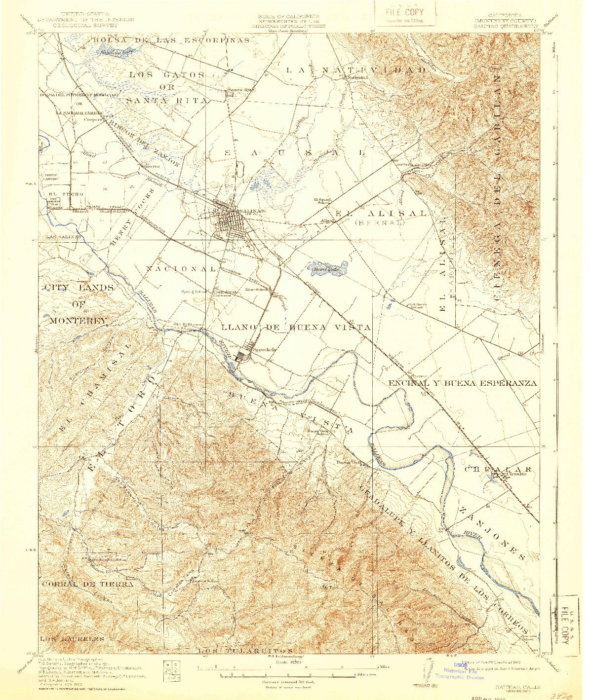 USGS 1:62500-SCALE QUADRANGLE FOR SALINAS, CA 1912