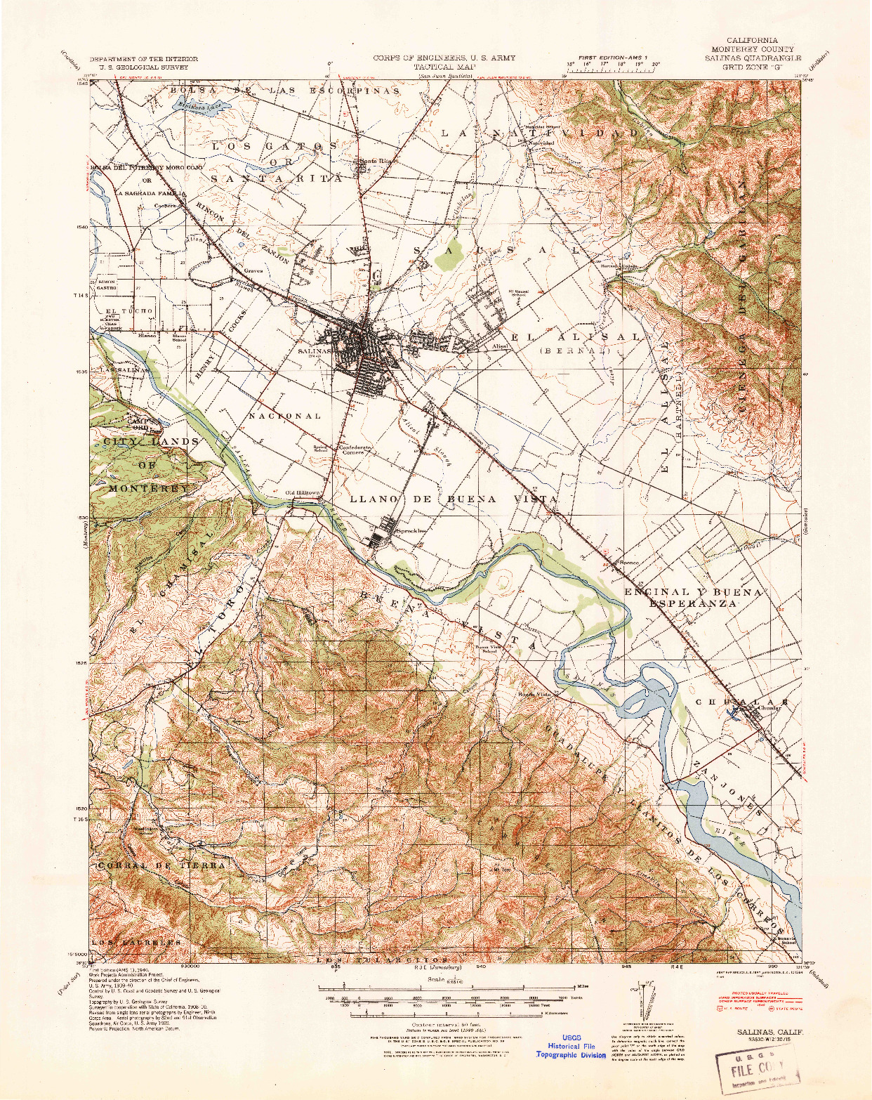 USGS 1:62500-SCALE QUADRANGLE FOR SALINAS, CA 1940