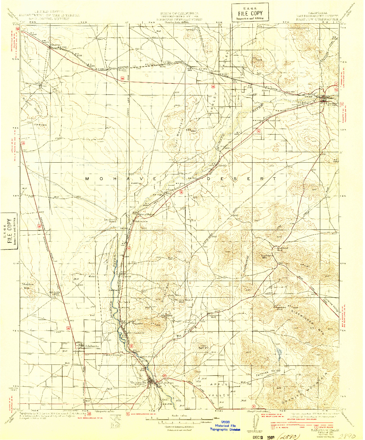 USGS 1:125000-SCALE QUADRANGLE FOR BARSTOW, CA 1934