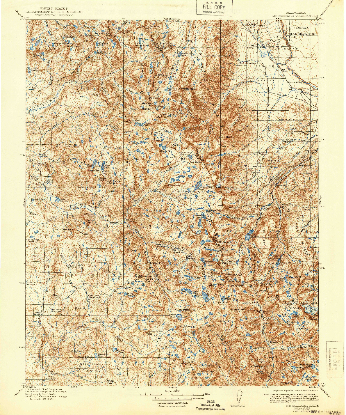 USGS 1:125000-SCALE QUADRANGLE FOR MT. GODDARD, CA 1912