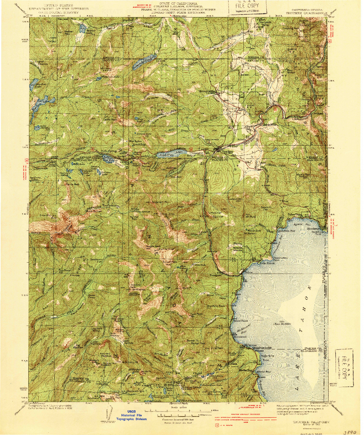 USGS 1:125000-SCALE QUADRANGLE FOR TRUCKEE, CA 1940