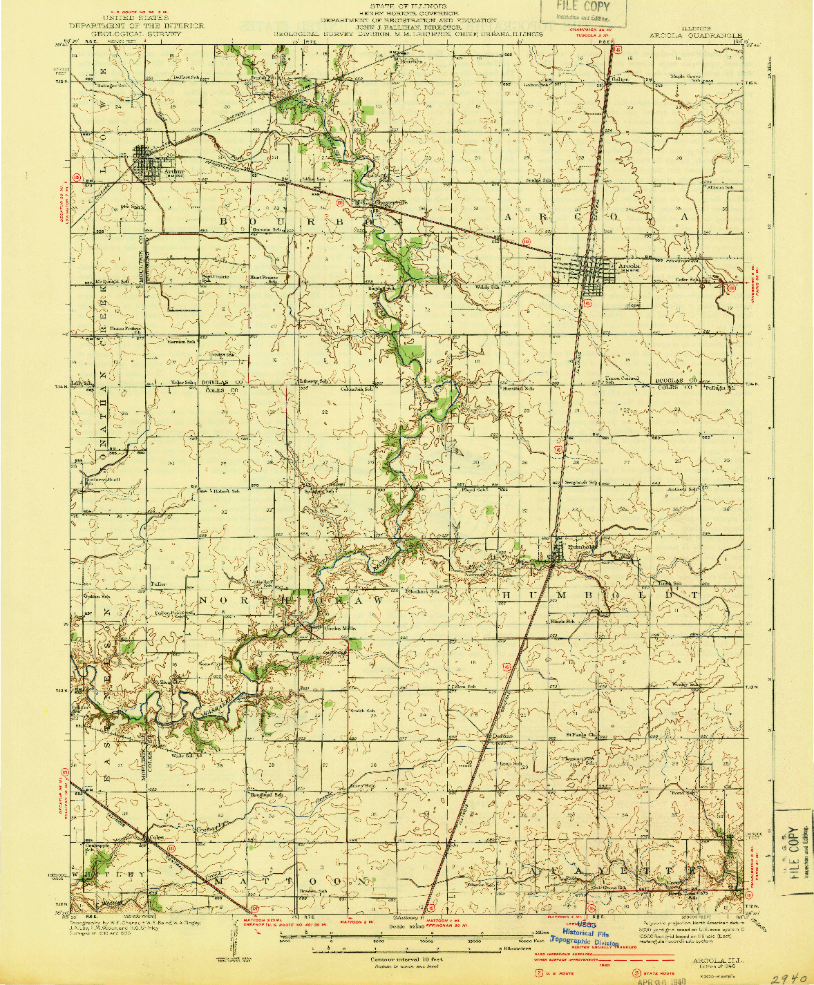 USGS 1:62500-SCALE QUADRANGLE FOR ARCOLA, IL 1940