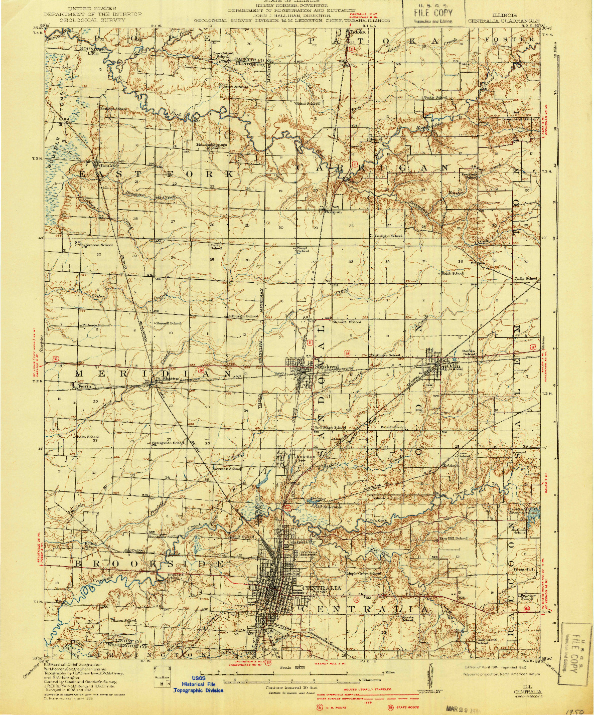 USGS 1:62500-SCALE QUADRANGLE FOR CENTRALIA, IL 1914