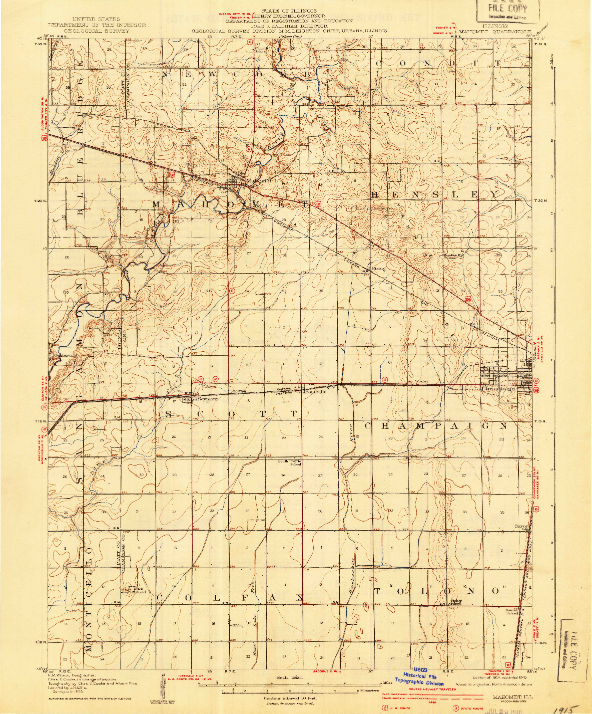 USGS 1:62500-SCALE QUADRANGLE FOR MAHOMET, IL 1907