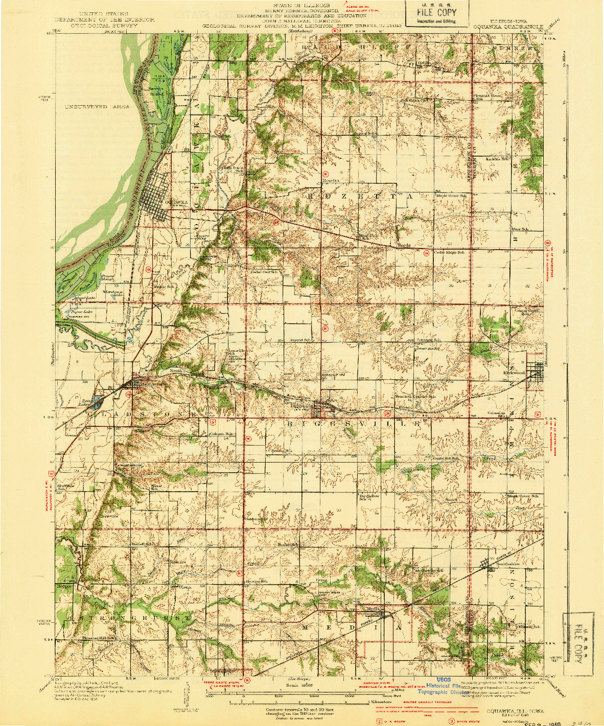 USGS 1:62500-SCALE QUADRANGLE FOR OQUAWKA, IL 1940