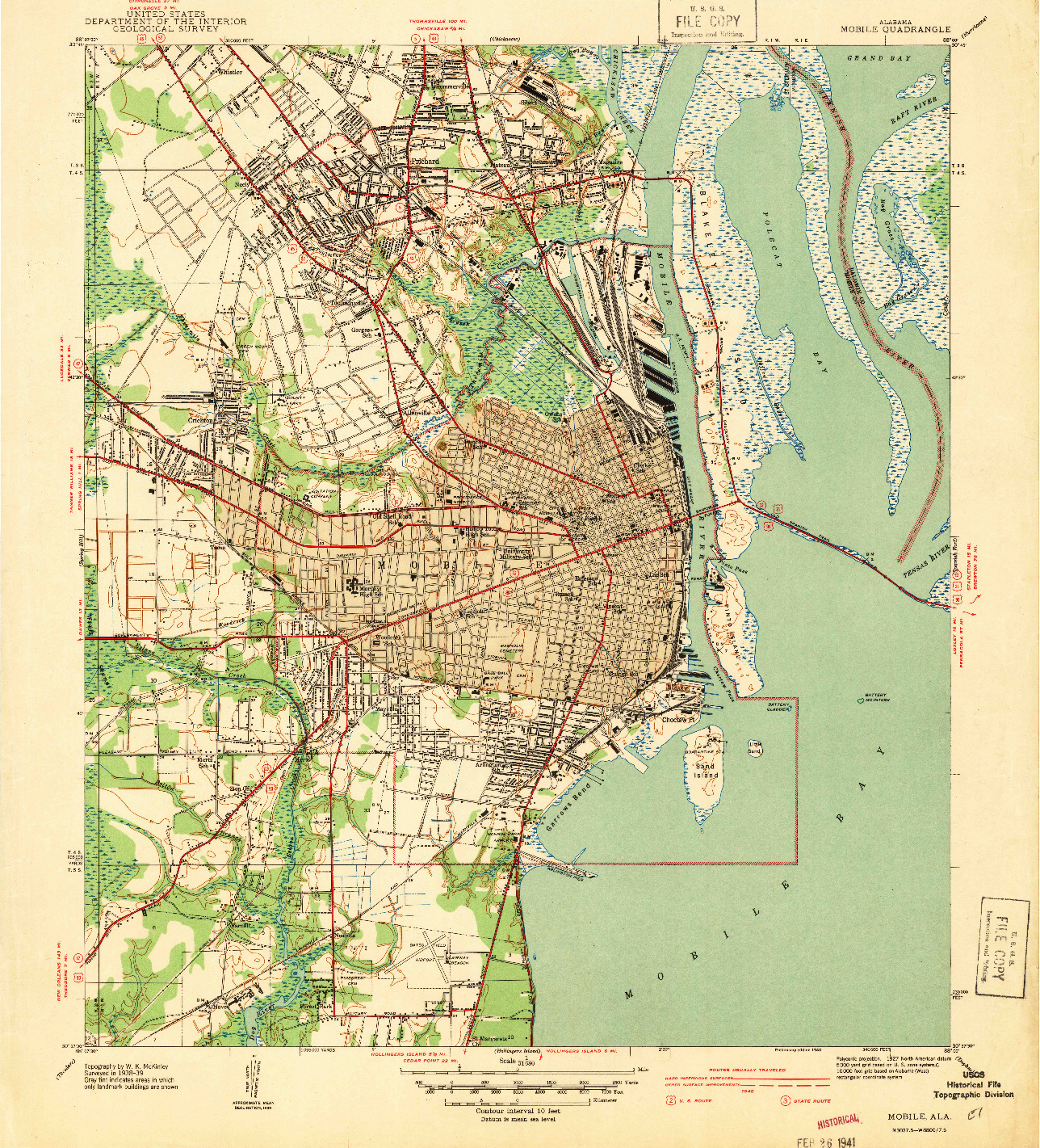 USGS 1:31680-SCALE QUADRANGLE FOR MOBILE, AL 1940