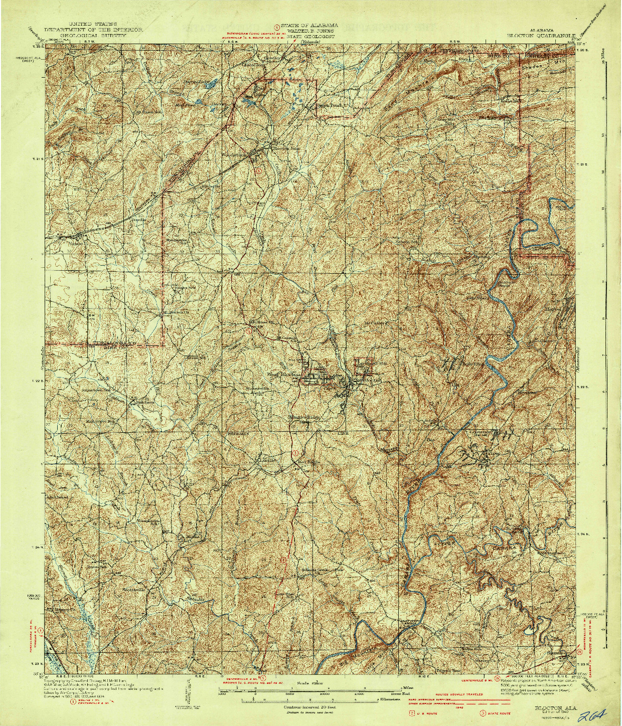 USGS 1:62500-SCALE QUADRANGLE FOR BLOCTON, AL 1940
