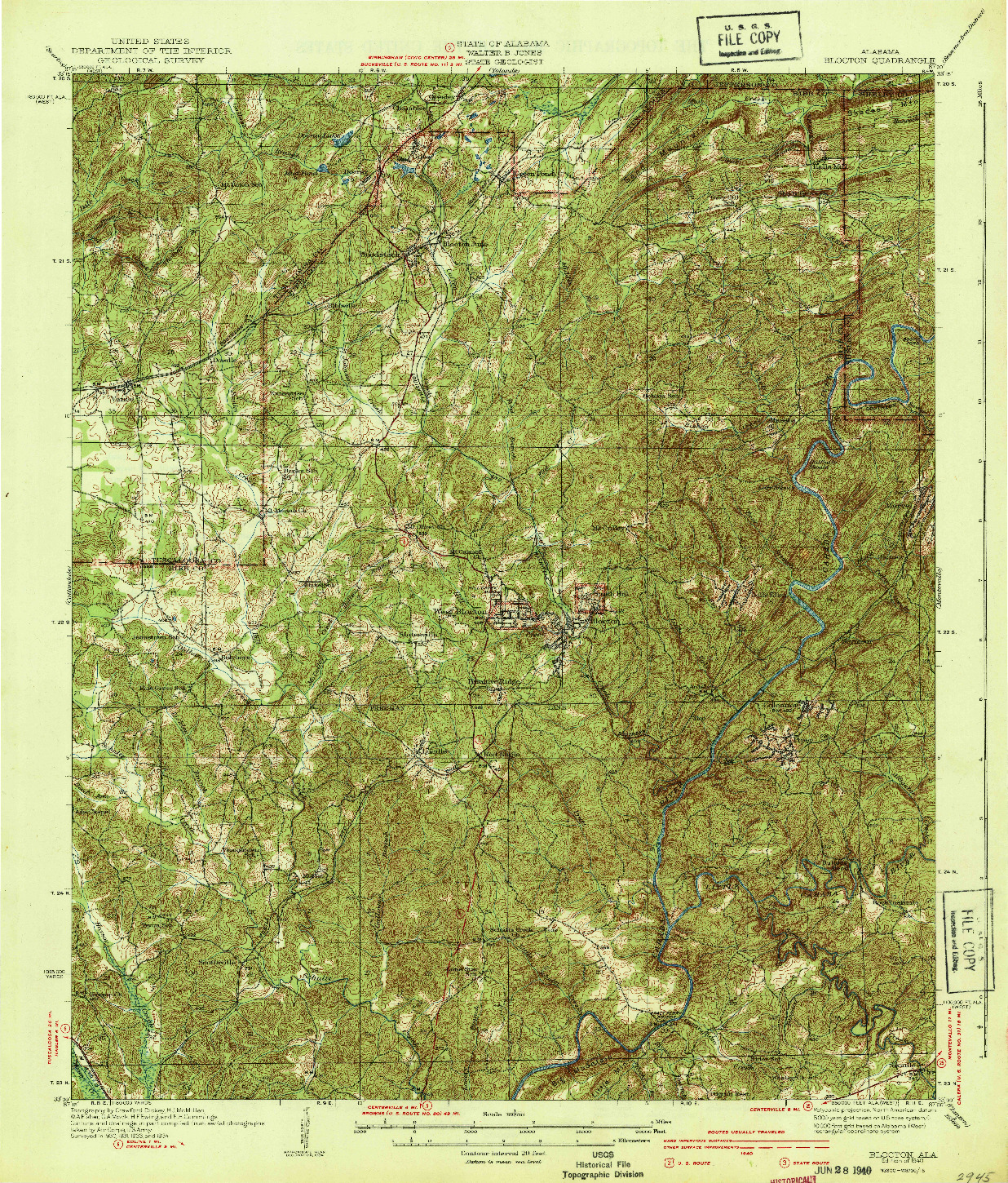 USGS 1:62500-SCALE QUADRANGLE FOR BLOCTON, AL 1940