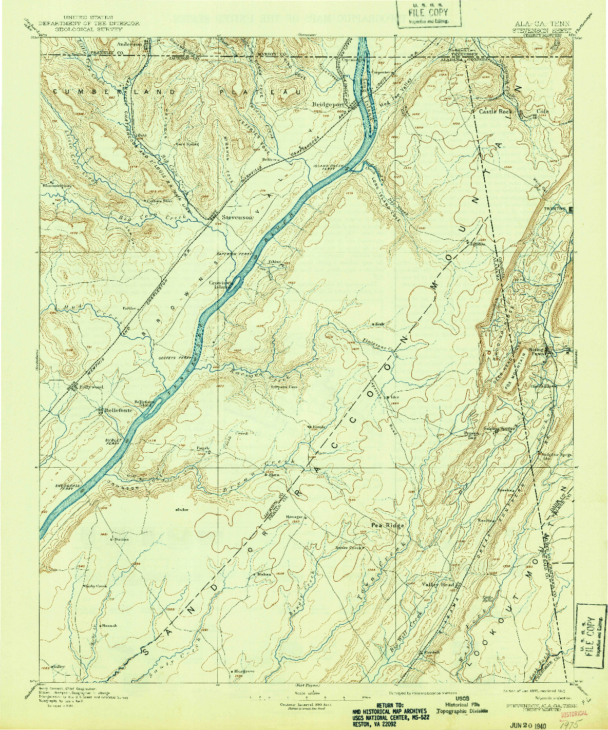 USGS 1:125000-SCALE QUADRANGLE FOR STEVENSON, AL 1895