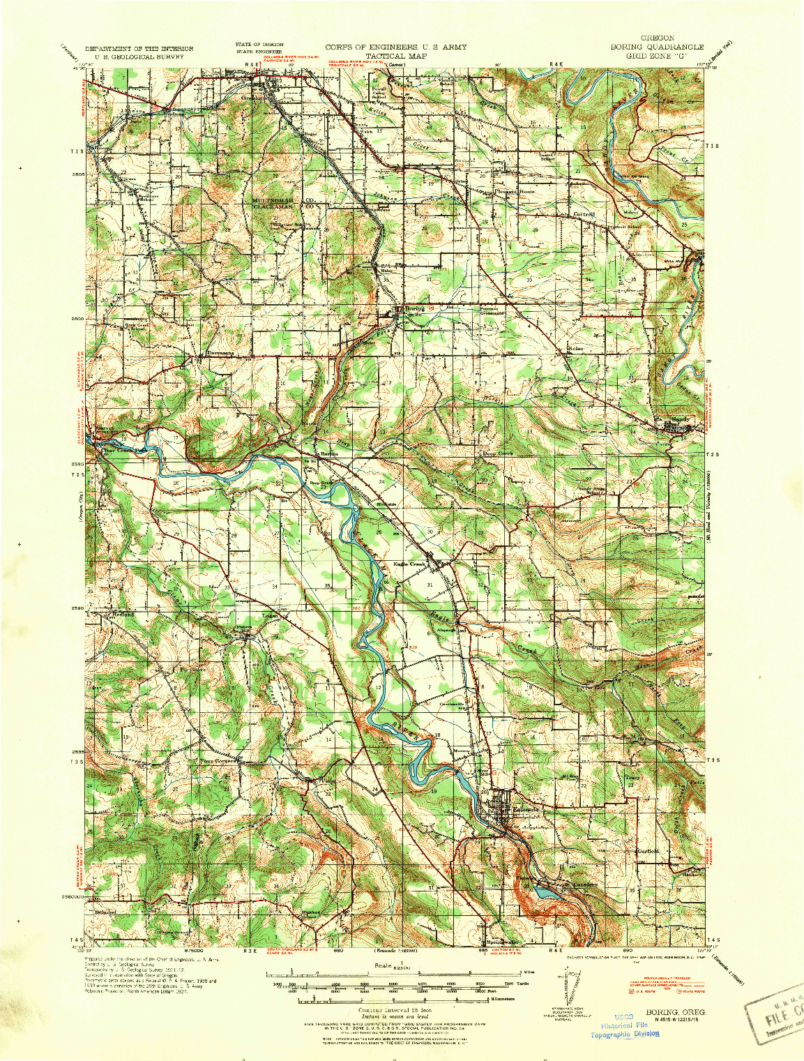 USGS 1:62500-SCALE QUADRANGLE FOR BORING, OR 1940