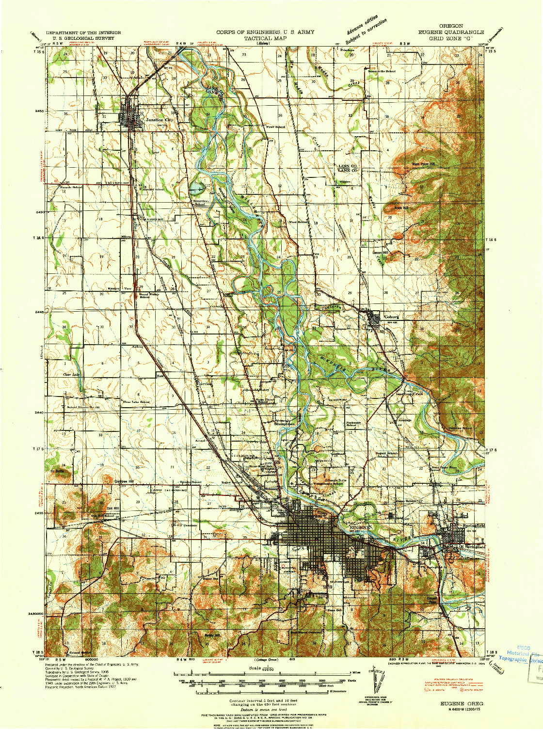USGS 1:62500-SCALE QUADRANGLE FOR EUGENE, OR 1940