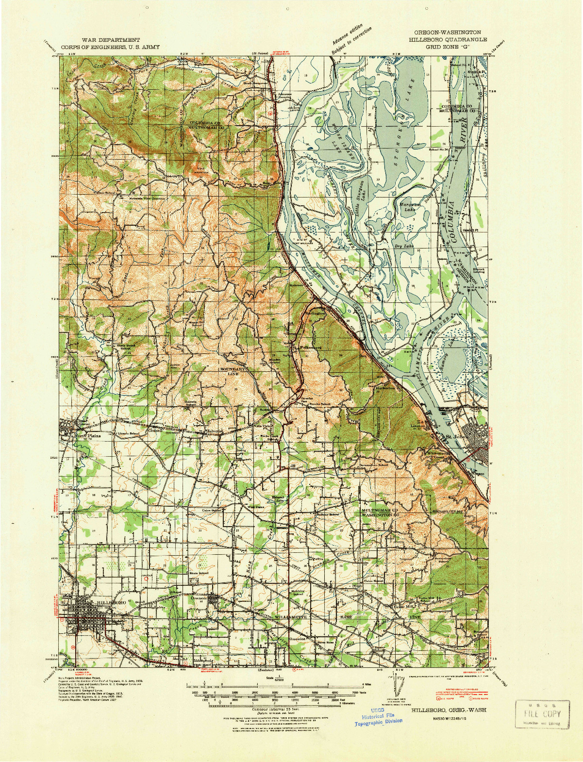 USGS 1:62500-SCALE QUADRANGLE FOR HILLSBORO, OR 1940