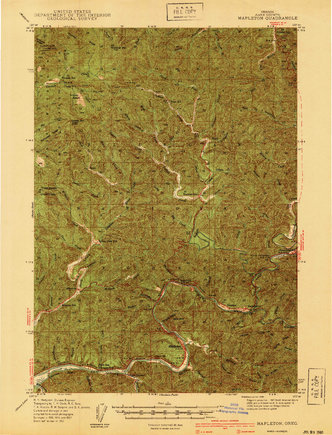 USGS 1:62500-SCALE QUADRANGLE FOR MAPLETON, OR 1940