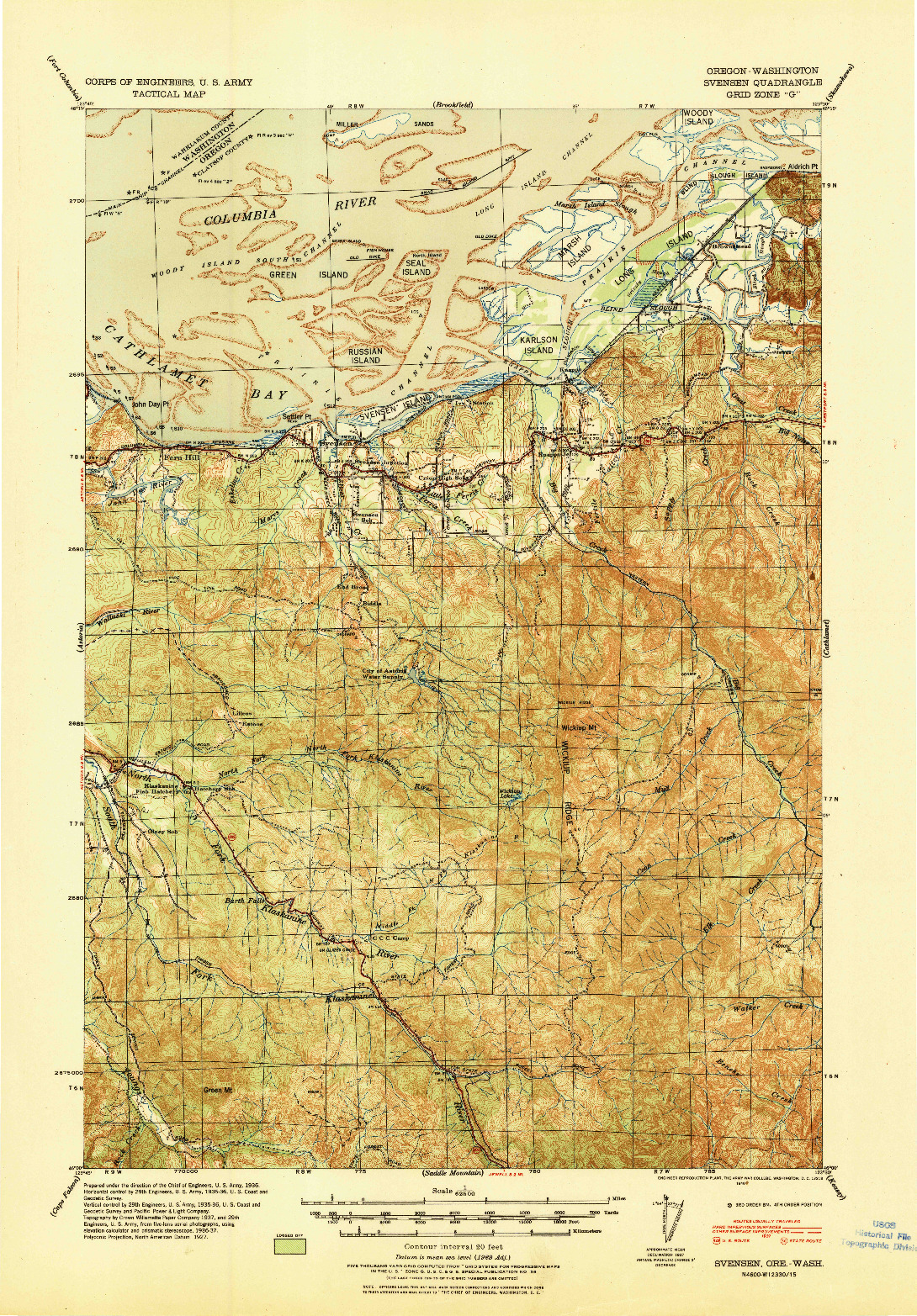 USGS 1:62500-SCALE QUADRANGLE FOR SVENSEN, OR 1940