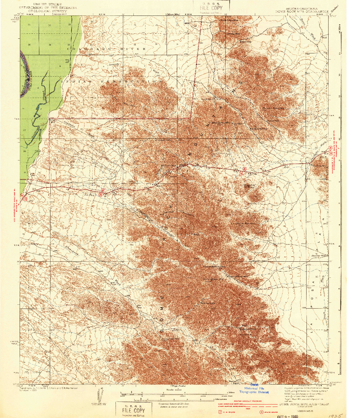 USGS 1:62500-SCALE QUADRANGLE FOR DOME ROCK MTS, AZ 1940