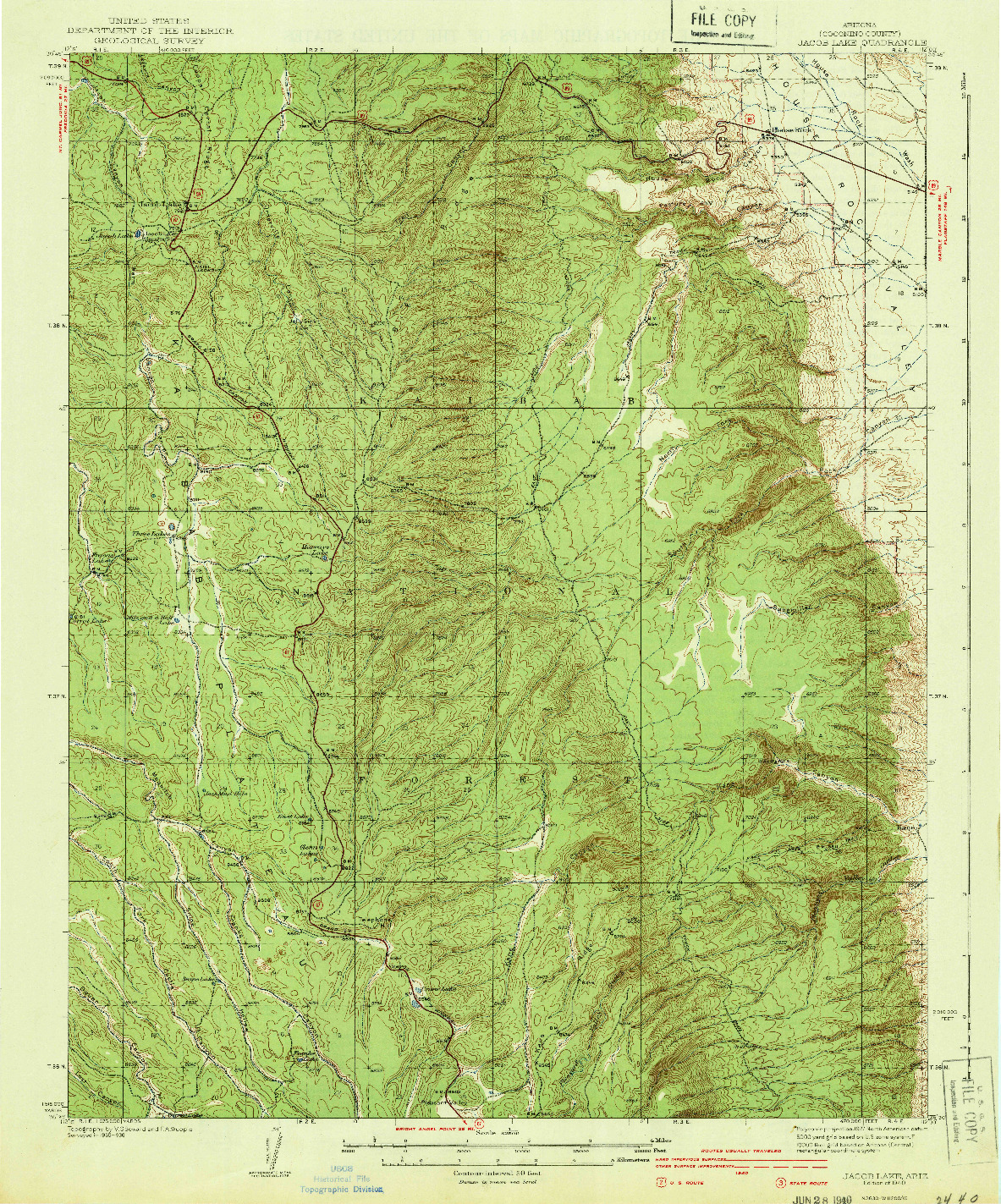 USGS 1:62500-SCALE QUADRANGLE FOR JACOB LAKE, AZ 1940